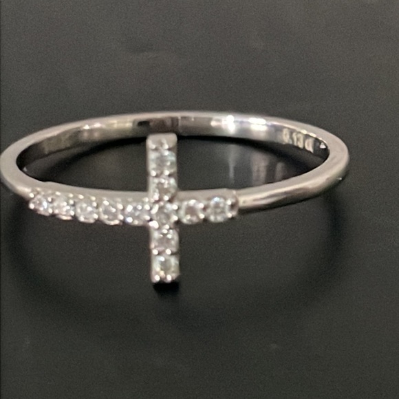14K WHITE GOLD HELIOS DIAMOND CROSS RING - Picture 12 of 16